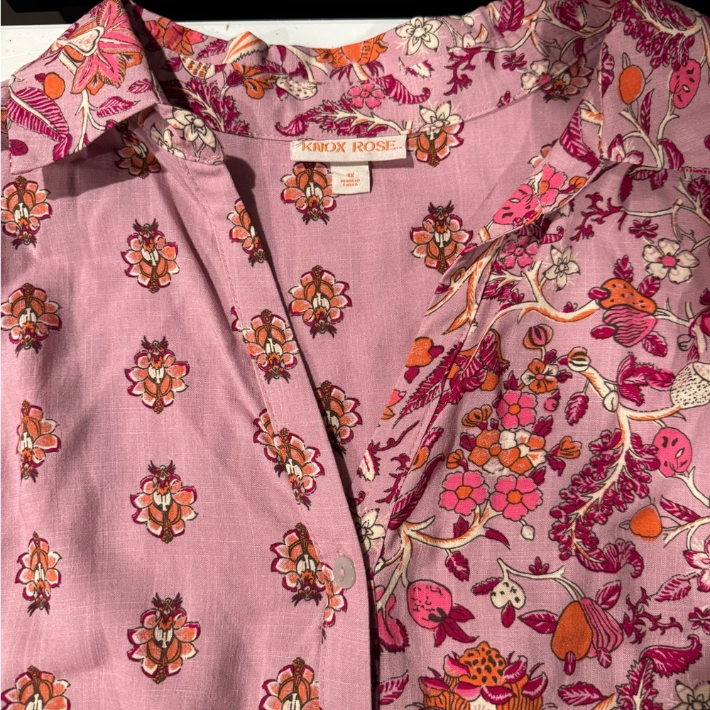 Knox Rose Rose-Pink Mixed Floral Button-Up Top 1x